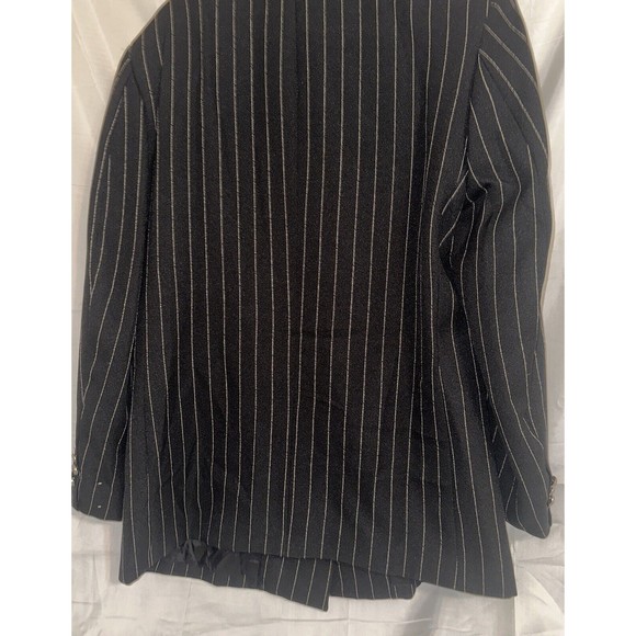 Dino Davinci Mens Double Breasted Coat Jacket Black Sz R40 Pocket White Stripes - Picture 11 of 14